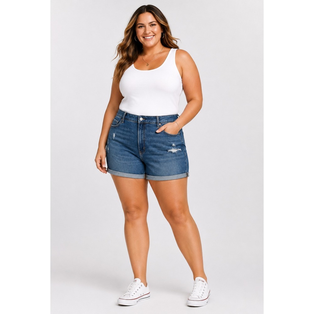 Old Navy High Rise OG Straight Denim Shorts Plus 26 Blue‎ Jean Distressed NEW